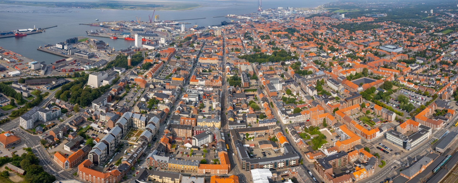 Aerial view of Esbjerg's streets and harbour – moving from the UK to Esbjerg