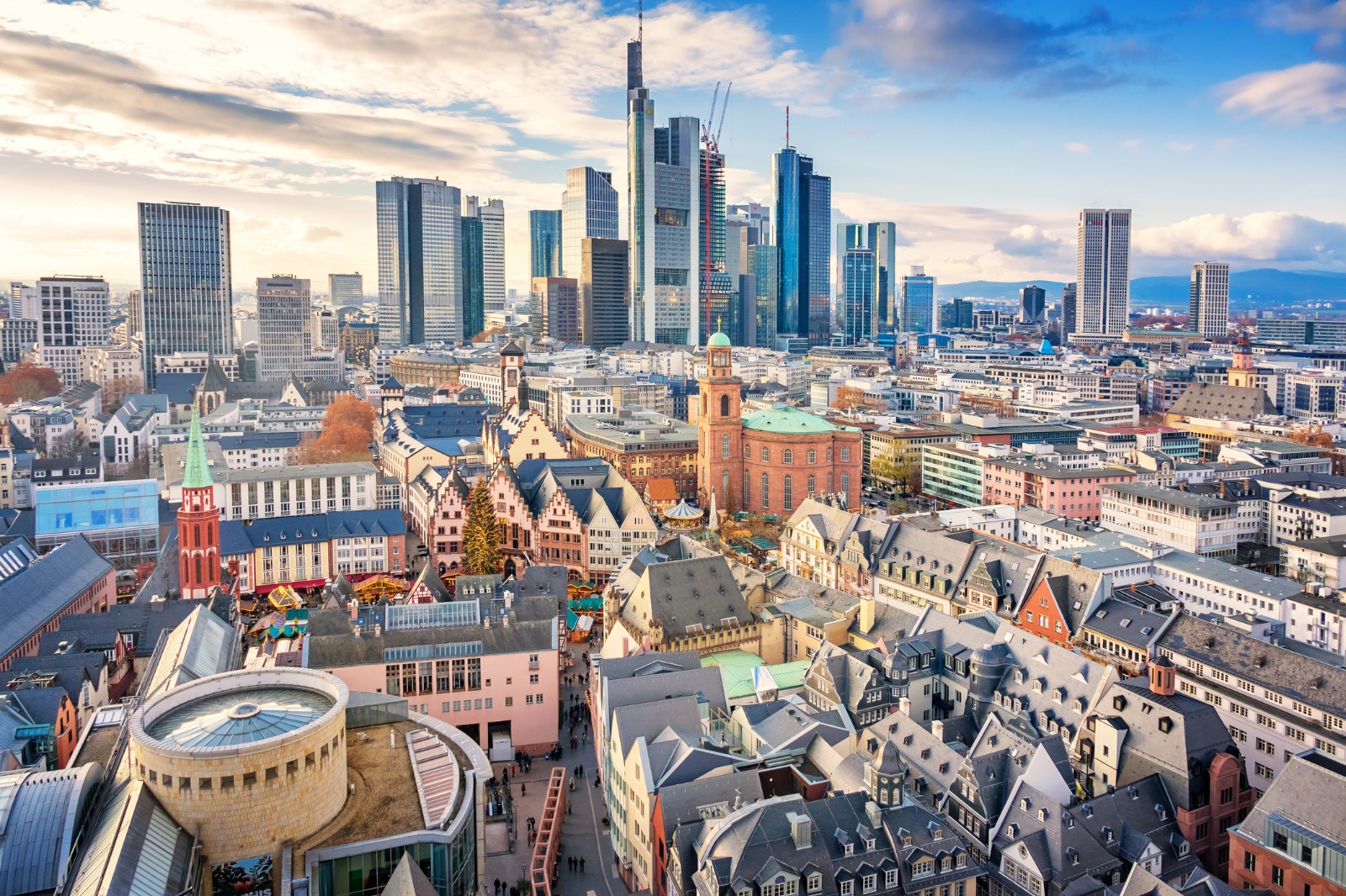 Frankfurt skyline with modern towers beyond the old town – removals from the UK to Frankfurt
