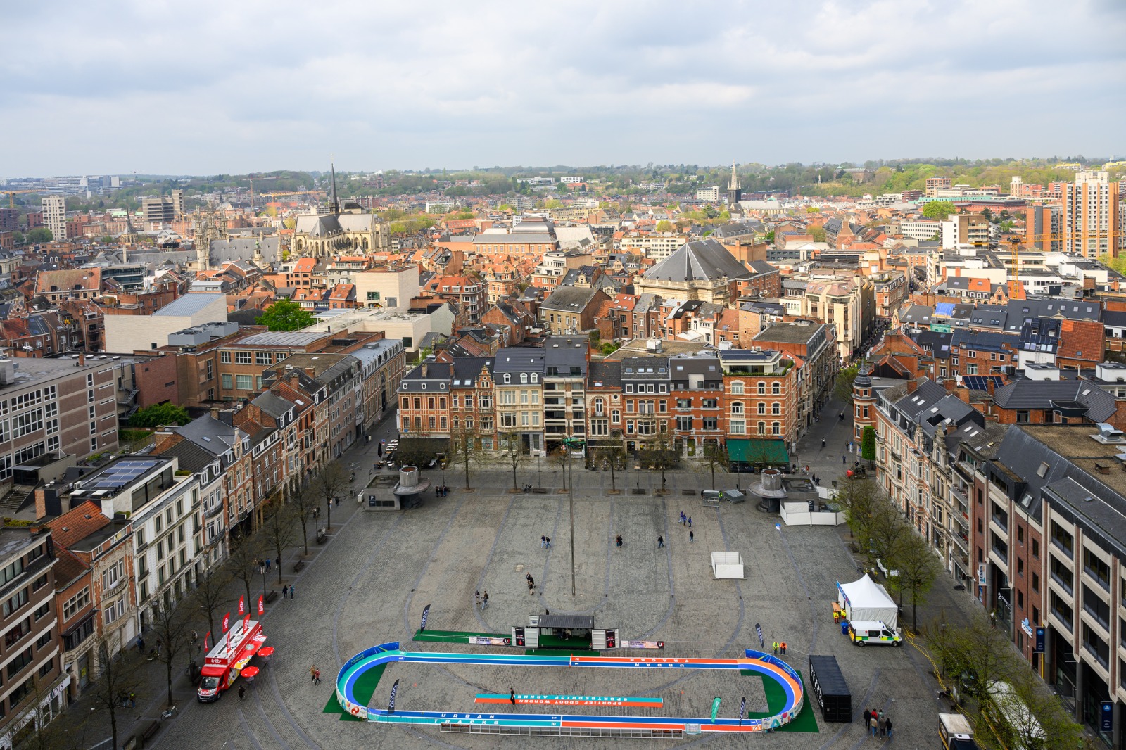 Aerial view of a central square in Leuven – removals from the UK to Leuven