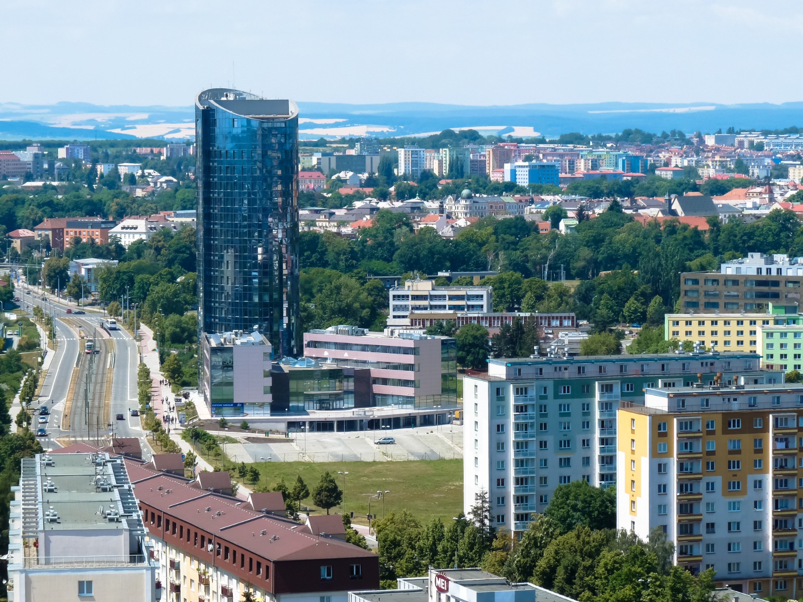 Modern high-rise building above the city in the Czech Republic – moving from the UK to the Czech Republic