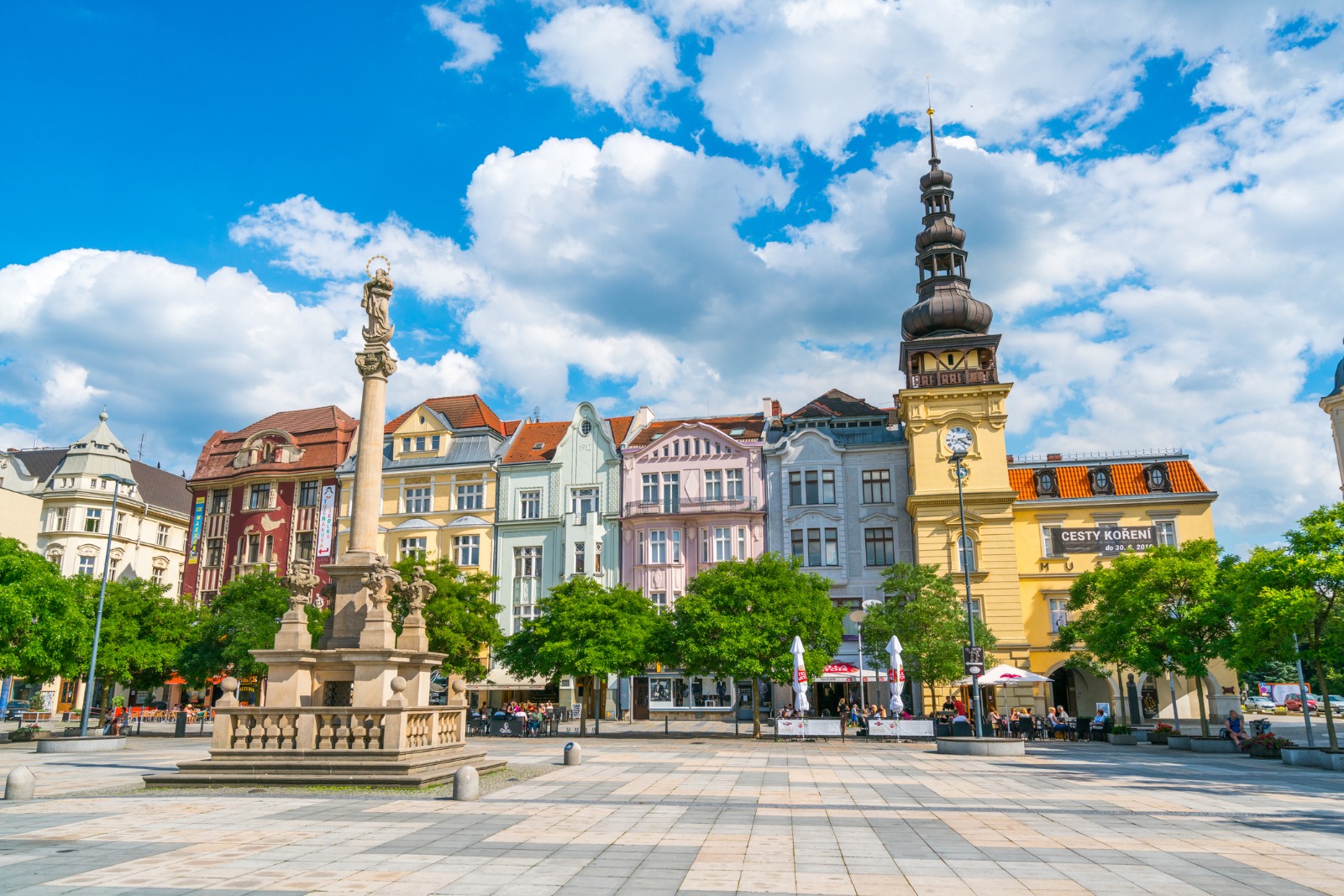 Historic buildings around a paved square in Ostrava – moving from the UK to Ostrava