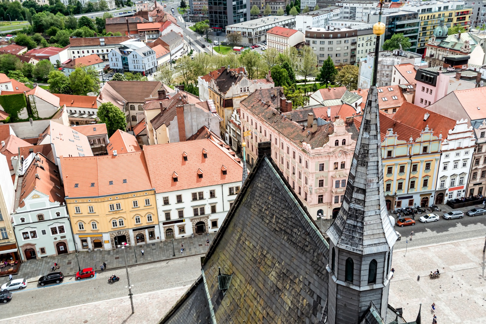 View from a church tower over the rooftops of Pilsen – moving from the UK to Pilsen