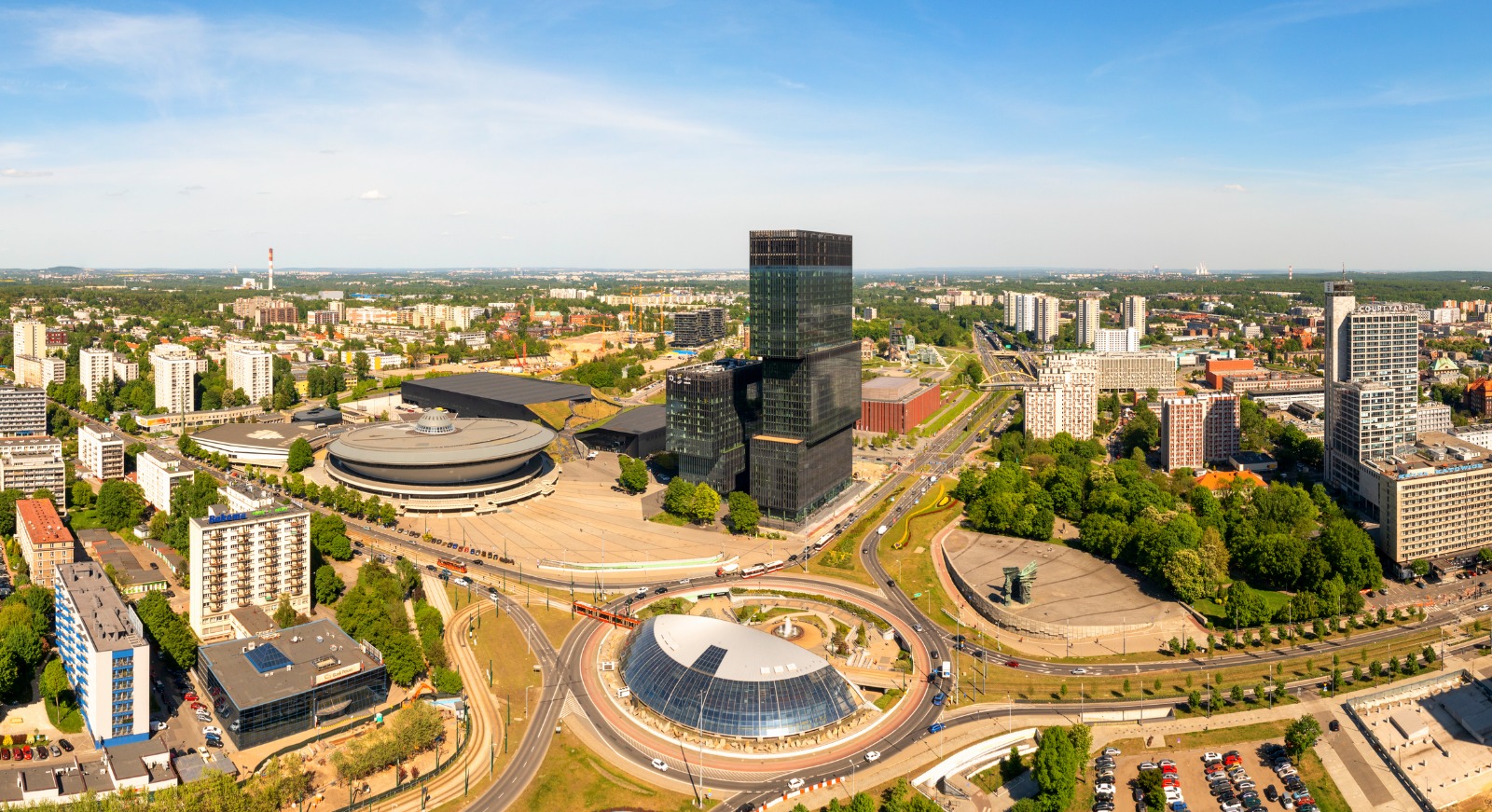 Spodek arena and modern buildings in Katowice – moving from the UK to Katowice