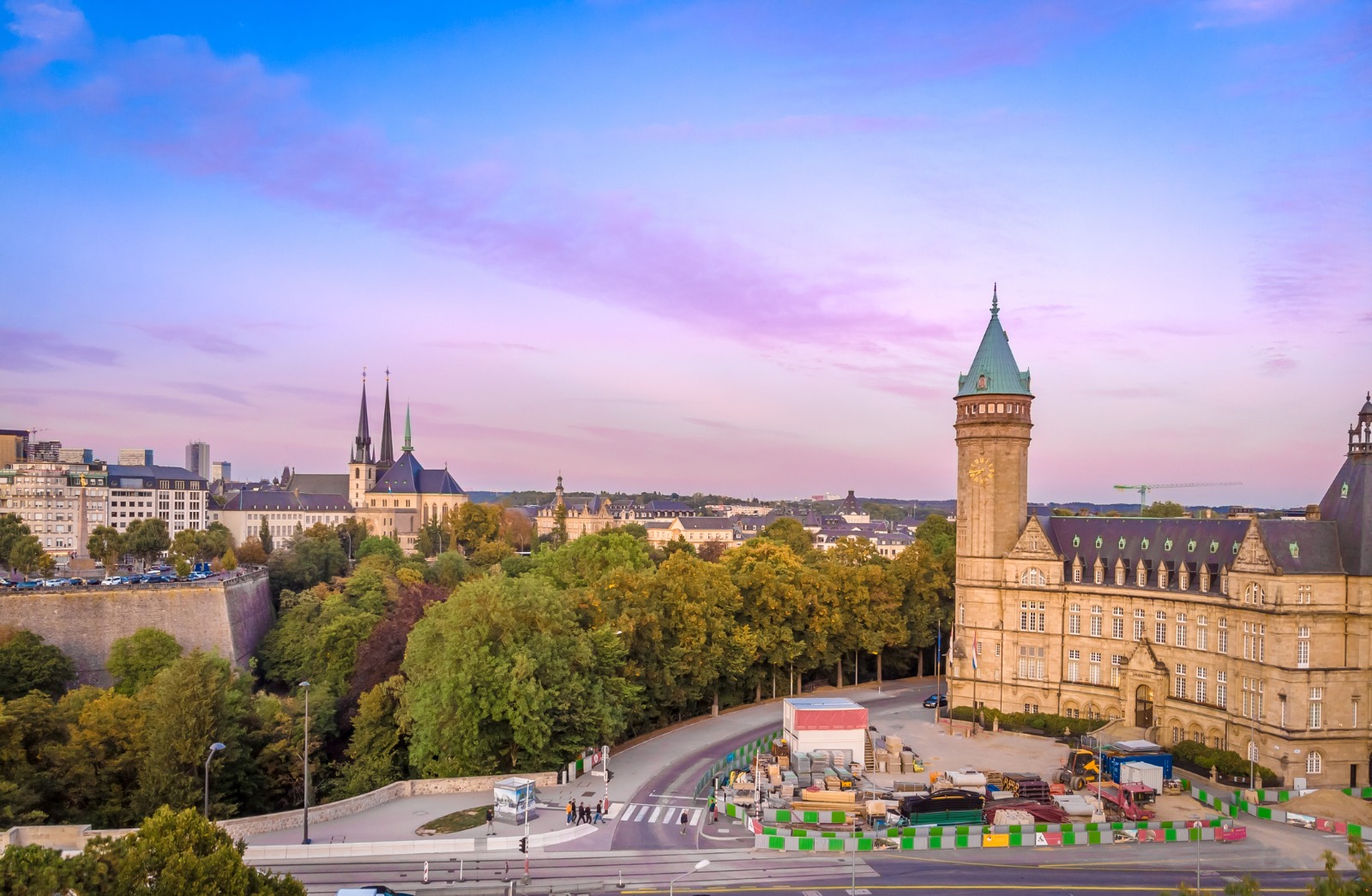 Luxembourg City skyline and historic tower at sunset – moving from the UK to Luxembourg