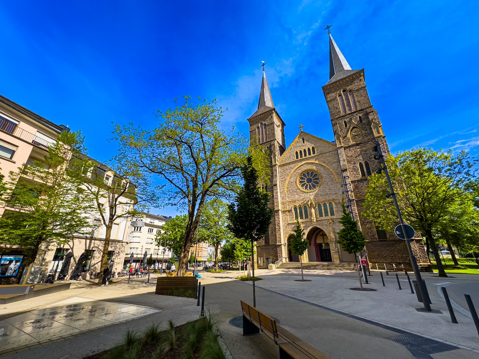 Twin church towers above a square in Luxembourg – moving from the UK to Luxembourg